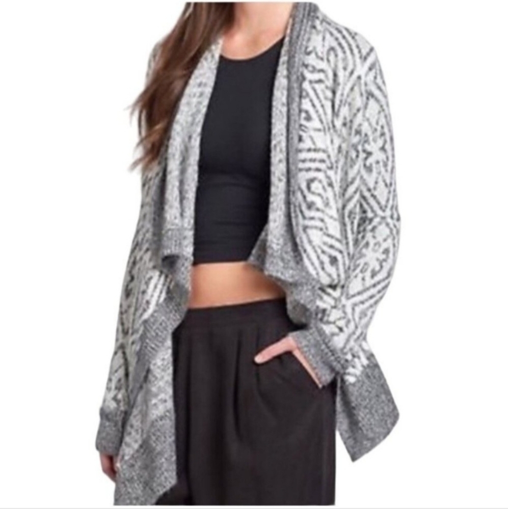 Abercrombie & Fitch Womens Cardigan Sweater Knit White Gray‎ Open Front Draped S